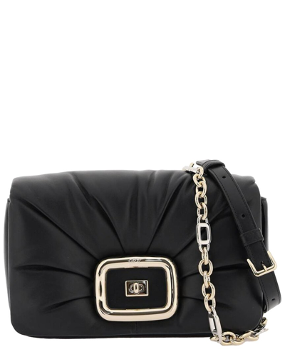 Roger Vivier Embellished Leather Shoulder Bag In Black