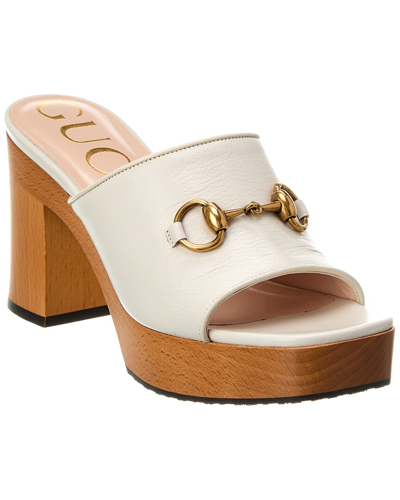 Gucci Horsebit Leather Platform Sandal In White