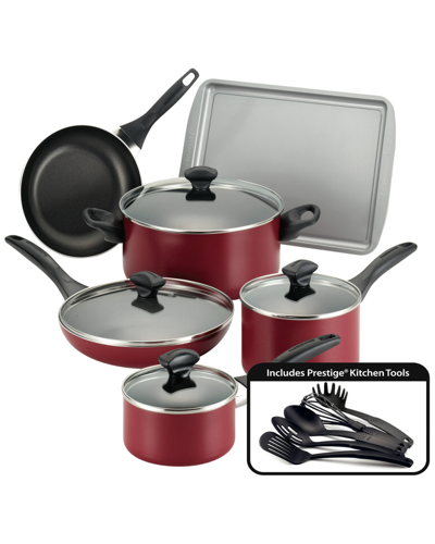 Farberware Dishwasher-safe Nonstick 15pc Cookware Set In Red