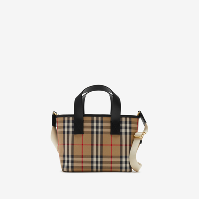 Burberry Childrens Check Tote In Brown
