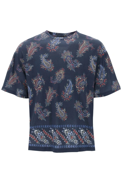 Etro Paisley-print Cotton T-shirt In Blue