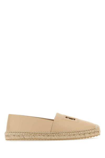 Dolce & Gabbana Leather Round Toe Espadrilles In Brown