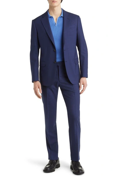 Emporio Armani Houndstooth Virgin Wool Suit In Navy Blue