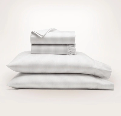 Boll & Branch Organic Signature Patterned Sheet Set In White/mineral Delicate Stripe [h
