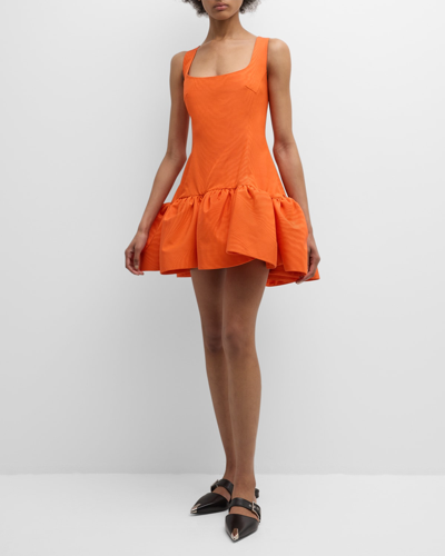 Bach Mai Volant Scoop-neck Sleeveless Mini Dress In Orange Moire