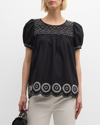FRANCES VALENTINE WHIT EMBROIDERED SCALLOP RAW-CUT TOP
