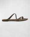 SAINT LAURENT TANGER LEOPARD FLAT SLIDE SANDALS