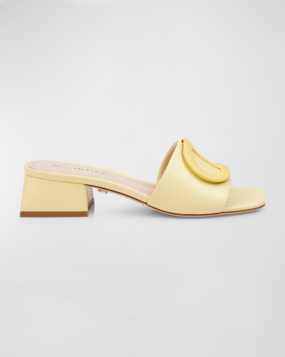 Dee Ocleppo Dizzy Leather Buckle Mule Sandals In Soft Yellow