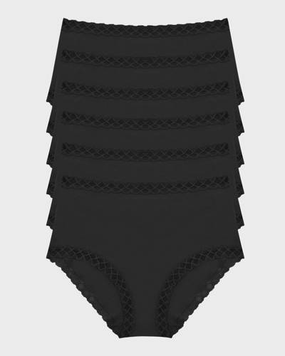 Natori Bliss Lace-trim Briefs, Pack Of 6 In Black,black,black,black,black