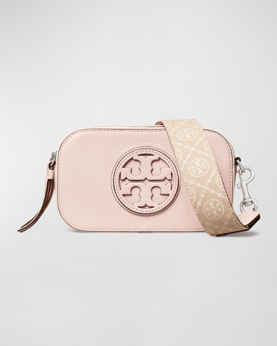 Tory Burch Miller Mini Zip Leather Crossbody Bag In Pale Pink