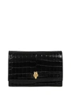 Alexander Mcqueen Skull Small Embossed Croc Leather Crossbody Bag In Nero