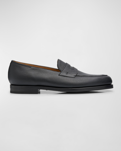 John Lobb Men's Lopez Soft Grained Leather Penny Loafers In Black