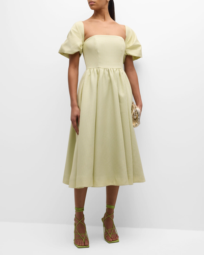 Mestiza New York Odette Off-shoulder Jacquard Midi Dress In Green Ivory