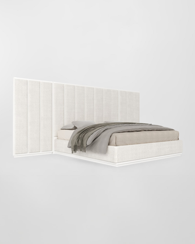 Casa Ispirata Colonna Extended Panel Upholstered King Bed In Lino Bianco
