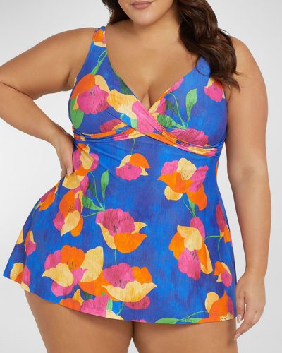 Artesands Plus Size Au Contraire Delacroix Swimdress In Blue