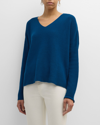 Eileen Fisher V-neck Organic Cotton Crepe Pullover In Atlantis