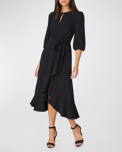 Shoshanna Berlin Cutout High-low Ruffle Midi Dress In Jet