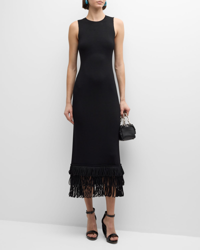 Simon Miller Women's Albers Fringed Knit Sleeveless Midi-dress In Black
