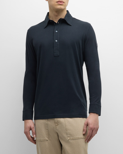 Moncler Men's Solid Cotton Polo Shirt In Navy