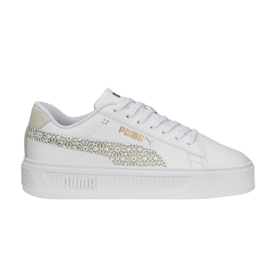 Pre-owned Puma Wmns Smash Platform V3 'laser Cut - White Pristine Gold'