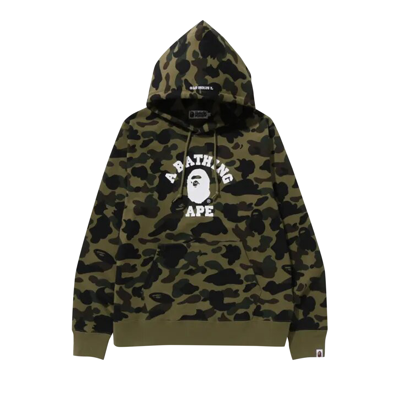 Pre-owned Bape 1st Camo College Pullover Hoodie 'green'