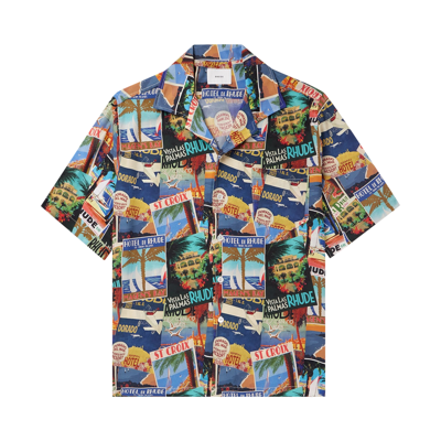Pre-owned Rhude Postcard Silk Shirt 'blue Multicolor'