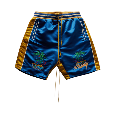 Pre-owned Rhude Palm Eagles Souvenier Shorts 'navy/mustard Yellow' In Blue