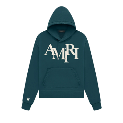 Pre-owned Amiri Staggered Logo Hoodie 'rain Forest' In Green