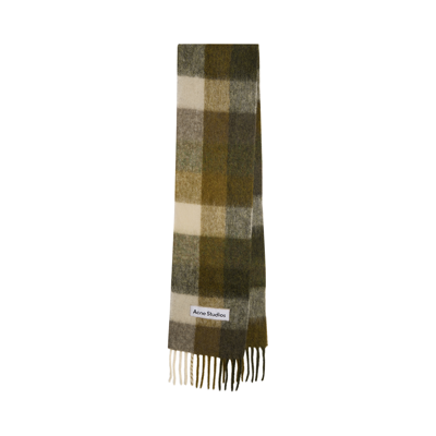 Pre-owned Acne Studios Mohair Checked Scarf 'taupe/green/black' In Multi-color