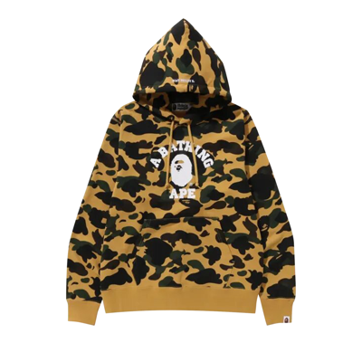 Pre-owned Bape 1st Camo College Pullover Hoodie 'yellow'