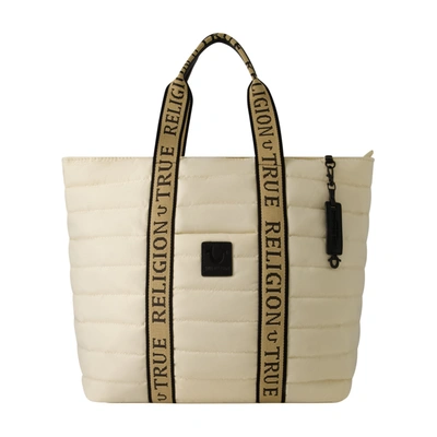 True Religion Nylon Solid Quilted Tote In White