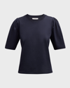 Frame Draped Femme Cotton-jersey T-shirt In Navy
