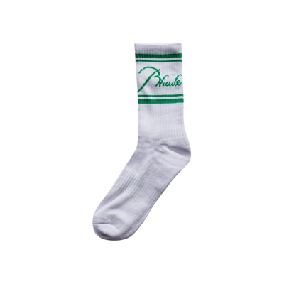 Pre-owned Rhude Script Logo Sock 'white/green'