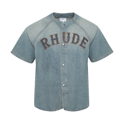 Pre-owned Rhude Baseball Denim Shirt 'dark Indigo' In Blue