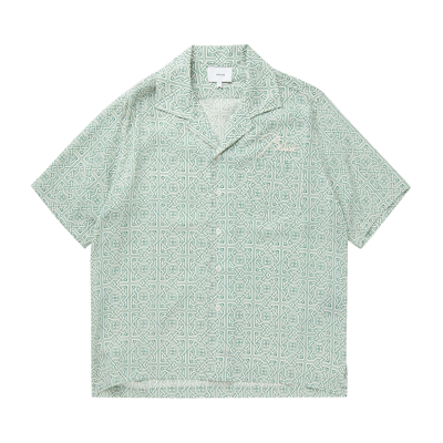 Pre-owned Rhude Cravat Silk Shirt 'teal/ivory' In Blue