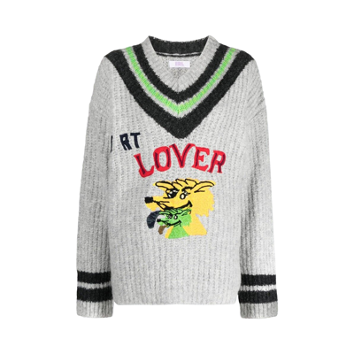 Pre-owned Erl Hurt Lover Varsity V Neck Jumper 'grey'