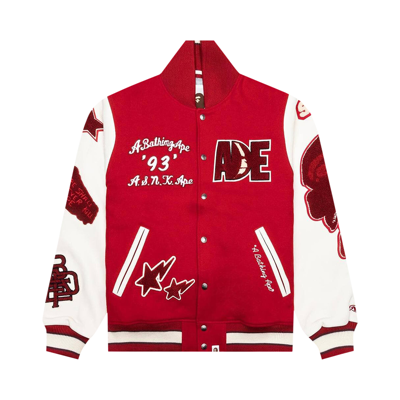 Pre-owned Bape Multi Motif Varsity Jacket 'red'