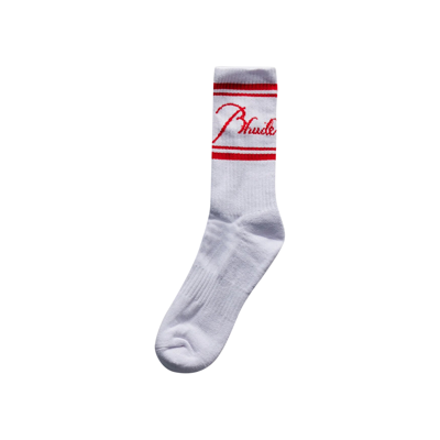 Pre-owned Rhude Script Logo Sock 'white/red'