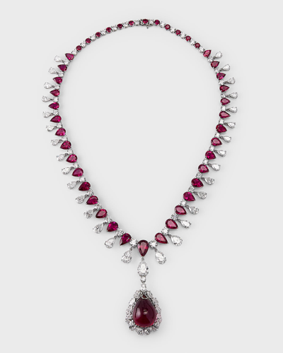 Nm Estate Estate Cerro Platinum Gia Diamond And Rubellite Flexible Tapered Drop Dangle Necklace In Purple