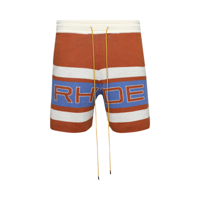 Pre-owned Rhude Pravil Racing Knit Short 'brick/cream/blue' In Red