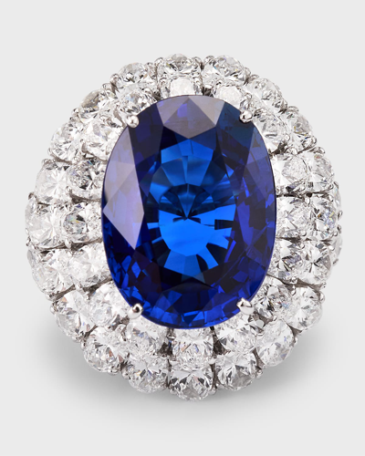 Nm Estate Estate Platinum Oval Sapphire And Diamond Double Halo Ring In Metallic