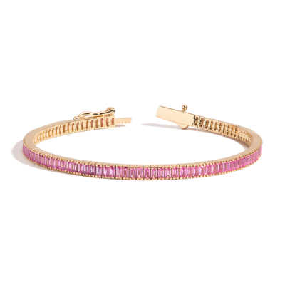 Aurate New York Pink Sapphire Baguette Tennis Bracelet In Yellow