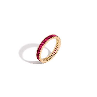 Aurate New York Red Ruby Baguette Eternity Ring In Yellow