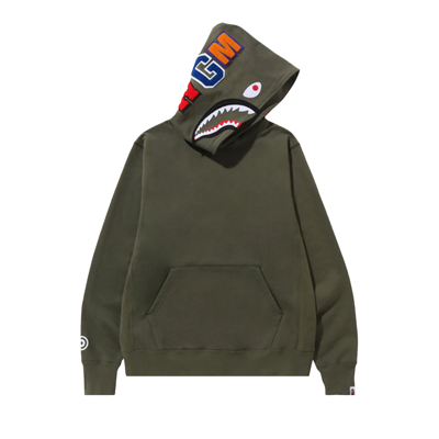 Pre-owned Bape Shark Pullover Hoodie 'olive Drab' In Green