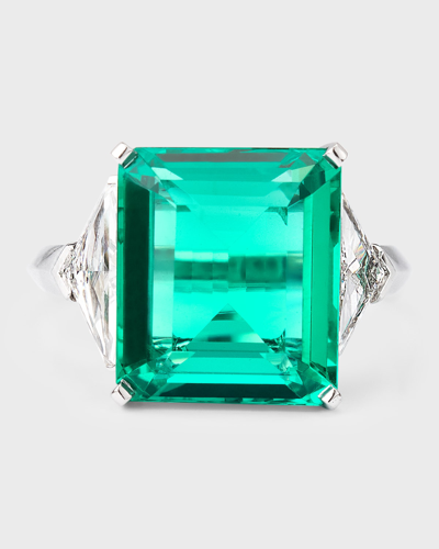 Nm Estate Estate Square Emerald And Triangle Diamond Ring In Green