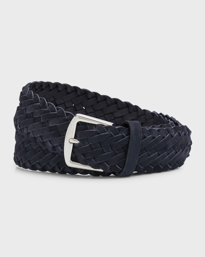 Loro Piana Men's Alsavel Braided Suede Belt In Blue Navy