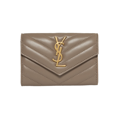 Pre-owned Saint Laurent Monogram Quilted Wallet 'dusty Grey'