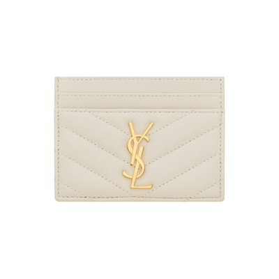 Pre-owned Saint Laurent Logo Plaque Cardholder 'vintage White'