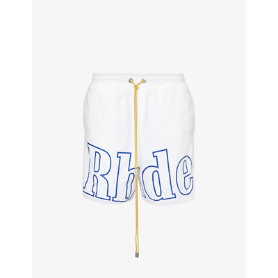 Rhude Mens White Track Brand-logo Shell Shorts