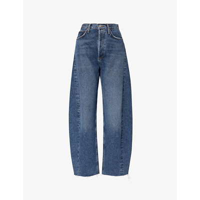 Agolde Luna Barrel-leg Mid-rise Recycled-cotton Jeans In Control (dk Ind)
